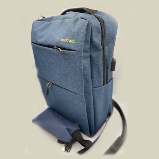 Blue school bag with USB port