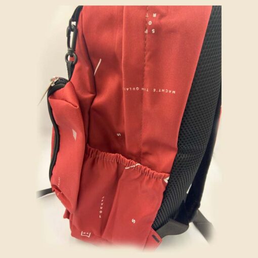 Red backpack with pencil case