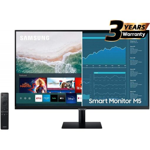 SAMSUNG M5 (BM500) 27″ FHD HDR10 Smart Monitor 4ms (GTG), 1B Colors & USB Ports – with Netflix, YouTube & Apple TV Streaming – Black