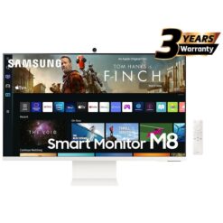 Samsung M8 (BM801) Smart 32″ 4K UHD, Tizen OS Flat Business Monitor, VA, 60Hz, 4ms(GTG), HDR10+, 99% sRGB, USB Type-C w/ Cam, Speakers, Remote Control & Ergonomic Stand – White